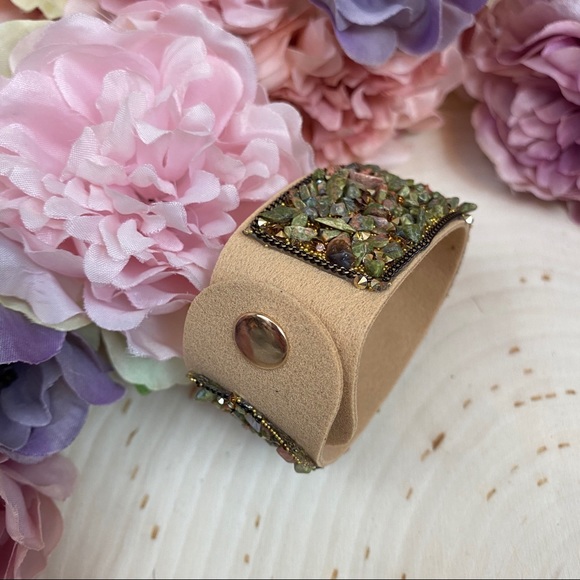 Crystal and Stone Leather Cuff Bracelet - Picture 6 of 6